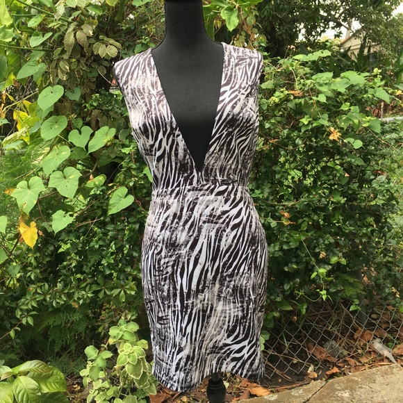 bebe Dresses & Skirts - Bebe zebra 🦓 plunging neckline dress
